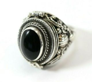 925 STERLING SILVER,  Onyx Poison/Pill Box Vintage - Style Ring: SIZE 7,  13.  9 Grams 2
