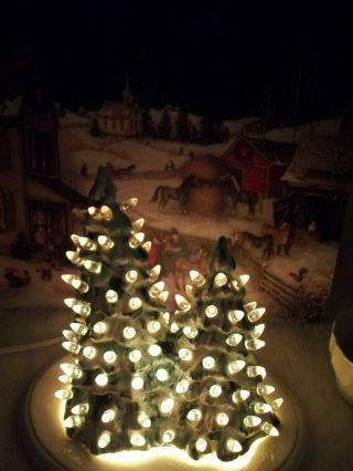 Snowy Windy Double Pine Xmas Tree Light Ceramic 100,  Iced Tree Lites Vtg Style