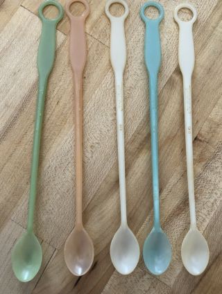 Tupperware Vintage Swizzle Stick Style Ice Tea Spoons,  Long Handle,  Set Of 5