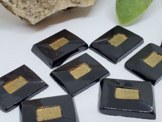 Vintage German Black Rectangle With Gold Accents Glass Cabs Cabochons Jewelry