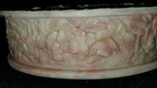 Vintage Large Birds Hinged Lid Jewelry Dresser Box Incolay Stone Pink White 3