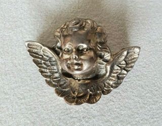 Vintage Sterling Silver Repousse Cherub Angel 3D Brooch Pin 2