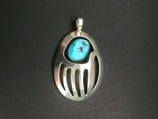 Vintage Native American Sterling Silver Bear Claw With Turquoise Pendent