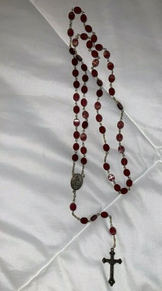 Vintage Estate Rosary 26 " Antique Religious Beads Catholic Cross St.  Therese Old