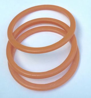 Set Of 3 Vintage Orange Bakelite Bangle Bracelets 1/8 Inch Each Width