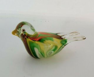 Vintage Art Glass Hand Blown Clear Bird Figurine Multi - Color Swirls Paperweight