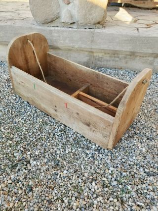 Vintage Large Wooden Tool Box Caddy/carrier With Rope Handle 25 - 1/2 " X 12 "