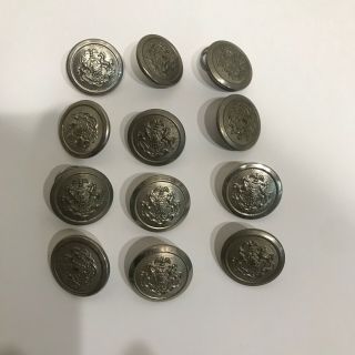 12 Vintage Metal Superior Quality Uniform Buttons Made By Waterbury Buttons
