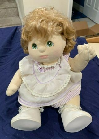 Vintage Mattel My Child Doll Ash Blonde Green Eyes In Purple Lined Dresspurple L