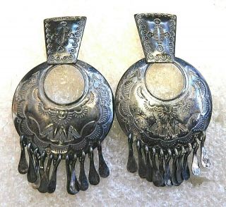 Native American Design Q T Sterling Manufactured Vintage Dangles Earrings