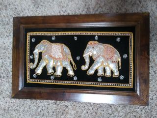 Vintage Elephant Embroidery Artist Signed On Back In Picture
