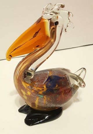 Vintage Murano Art Glass Pelican Bird Hand Blown Colorful Sculpture Paperweight