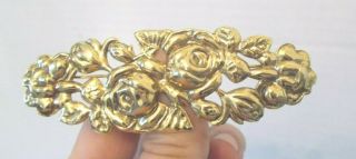 Lovely Vintage Gold Tone Ornate Repousse Floral Flower Art Deco Style Brooch Pin
