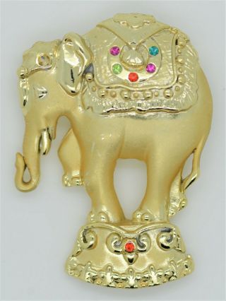 Vintage Signed Ajc Circus Elephant Brooch Pin Colored Rhinestones Costume