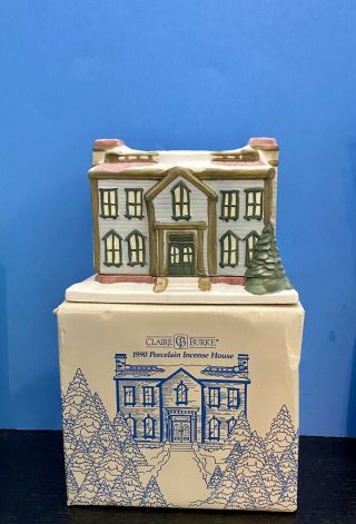 Vintage Claire Burke Christmas Porcelain House Incense Burner 1990 Box