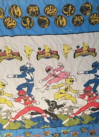 Vintage 1994 Sabans Mighty Morphin Power Rangers Comforter Blanket White