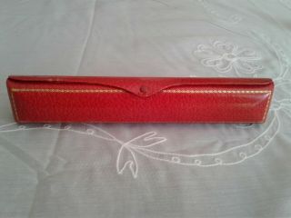 Red Leather Vintage Presantation Jewelery Box.  Made In Italy.