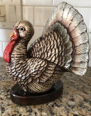 Vintage Hand Painted Ceramic Thanksgiving Tom Turkey Figurine 9”
