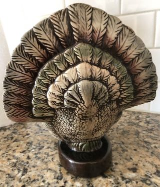 Vintage Hand Painted Ceramic Thanksgiving Tom Turkey Figurine 9” 2