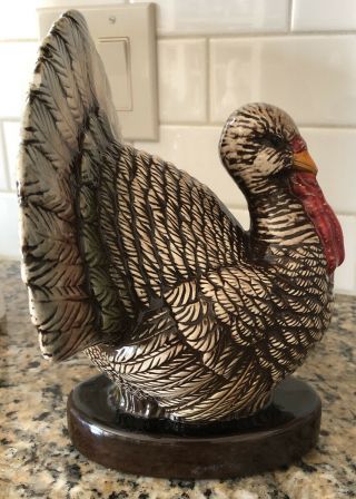 Vintage Hand Painted Ceramic Thanksgiving Tom Turkey Figurine 9” 3