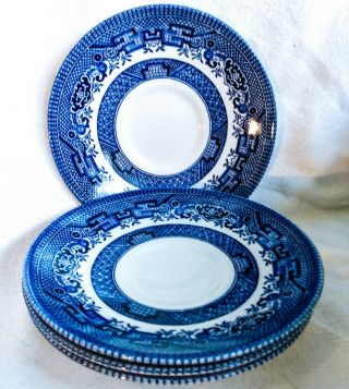 4 Piece Set Vintage Churchill Staffordshire England Blue Willow Saucers 5 - 1/2 "