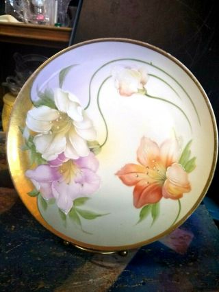 Vtg Porcelain 9.  25 " Hand Painted Wall Plate Of Flowers Bavaria