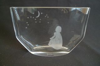 Vintage Crystal Art Glass Vase Etched Wish To The Moon Orrefors Design Style
