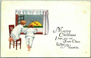 Vintage Christmas Greetings Postcard " I Hope You See Santa Claus " 1915 Cancel