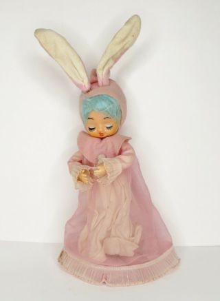 Rare Vintage Pose Stockinette Sleeping Bunny Girl Doll For Repair 2