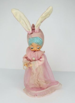 Rare Vintage Pose Stockinette Sleeping Bunny Girl Doll For Repair 3
