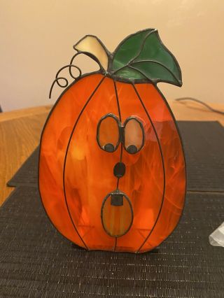 Stained Glass Suncatcher Pumpkin Jack O Lantern Halloween Candle Holder