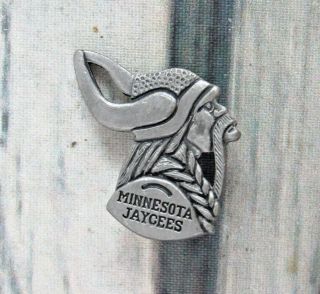 Minnesota Jaycees Jci Vtg Viking Head Bust Helmet Small Metal Pewter Lapel Pin