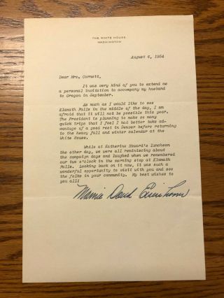 Vintage 8 - 6 - 54 Letter Signed By Mamie Doud Eisenhower On White House Letterhead