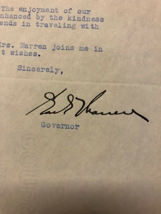 Vintage 10 - 22 - 48 letter signed by California Governor Earl Warren 2