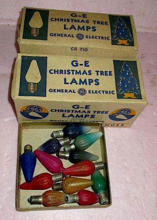 2 Boxes Vintage Ge Mazda Christmas Tree Lamps,  12 Swirl Flame Colored Bulbs
