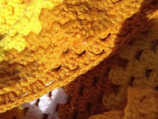 Vintage 70 ' s Hand Crochet Afghan Lap Crib Blanket Yellow White Brown 44 