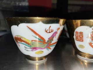 5 Vintage Chinese ZHONGGUO JINGDEZHEN Ceramic Sake Dragon / Phoenix Design Gold 2