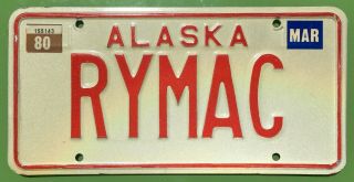 1980 Alaska Personalized License Plate Rymac
