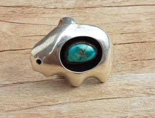 Vtg Navajo Native American Turquoise Sterling Silver Shadowbox Bear Ring Size 7