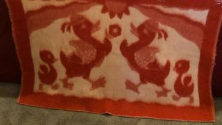 Vintage Thick Red Cream Reverse Dancing Ducks Woolen 35 X 51 Acrylic Blanket