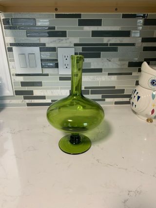 Vintage Mid Century Modern Blenko Green Footed Decanter No Stopper