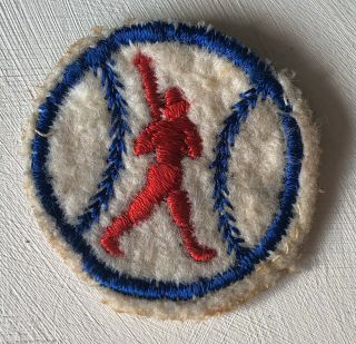 Vintage 1 - 3/4” Round Baseball Player Embroidered Cloth Patch Red White Blue Wool 2