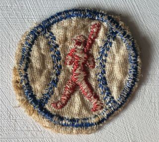 Vintage 1 - 3/4” Round Baseball Player Embroidered Cloth Patch Red White Blue Wool 3