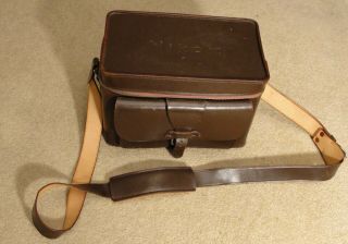 Vintage Nikon Camera Bag Brown Leather.  W/strap.  Locking.  1950s.  S2