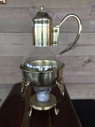 Princess House Brass Coffee Tea Pot W/ Warmer Vintage Carafe 447