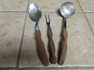 Vtg Cutco 3 Pc Utensils Set,  Ladle,  Spoon & Fork,  Wooden Handles