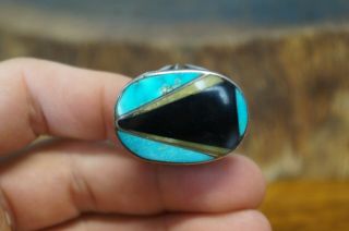 Vtg Sterling Silver Hand Crafted Turquoise Biker Ring Size: 9