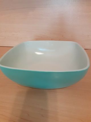 Vintage Turquoise Pyrex Large Square Hostess Dish Bowl B525 - 025 / 2.  5 Qt.