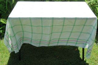 Vintage 40’s Green &white&yellow&lavender Woven Linen Table/picnic Cloth - 60 " X62