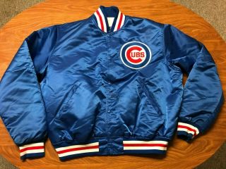 Mens Vintage Starter Chicago Cubs Blue Button Up Satin Baseball Jacket Size Xl
